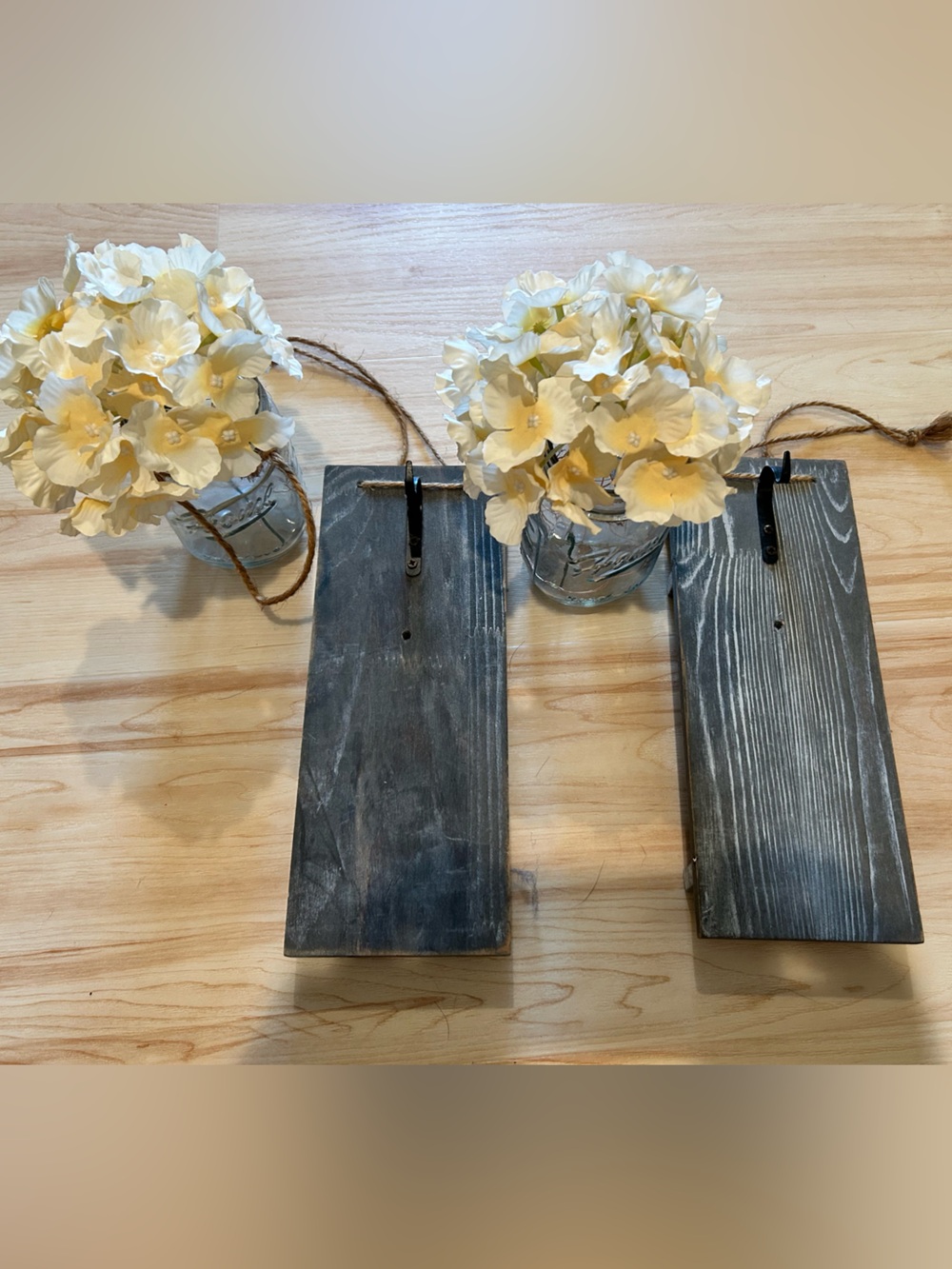 Decorative mason jar flower holders with fairy lights